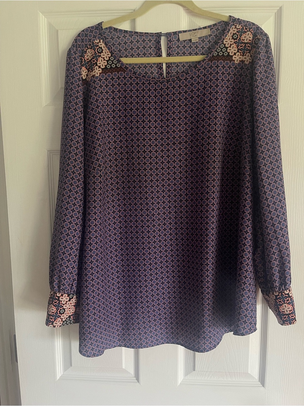 LOFT Plus Purple and Pink Geometric Blouse